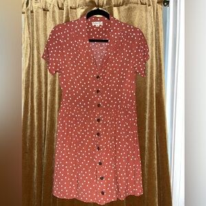 Indigo Rose Polka Dot Button Down Collar Dress